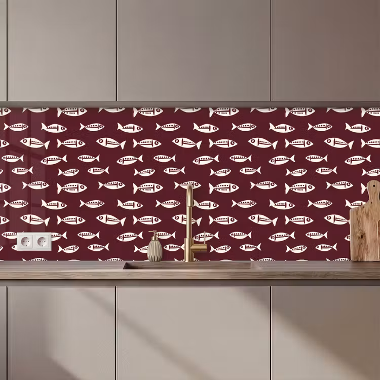 Keuken achterwand - Vissen - Grafisch - Patroon - Donker — 1