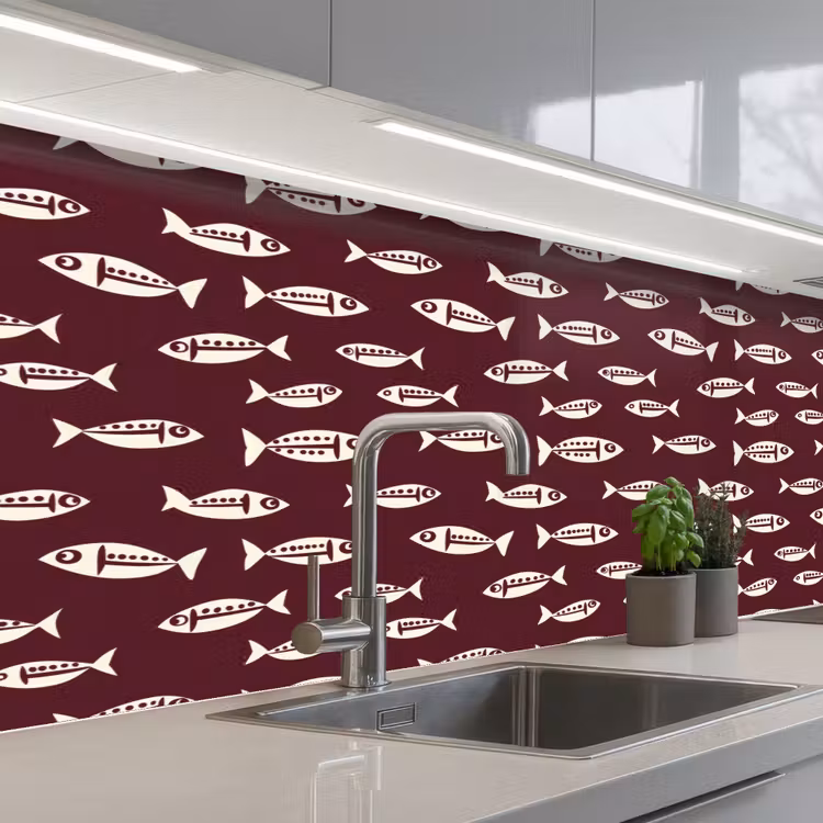Keuken achterwand - Vissen - Grafisch - Patroon - Donker — 2