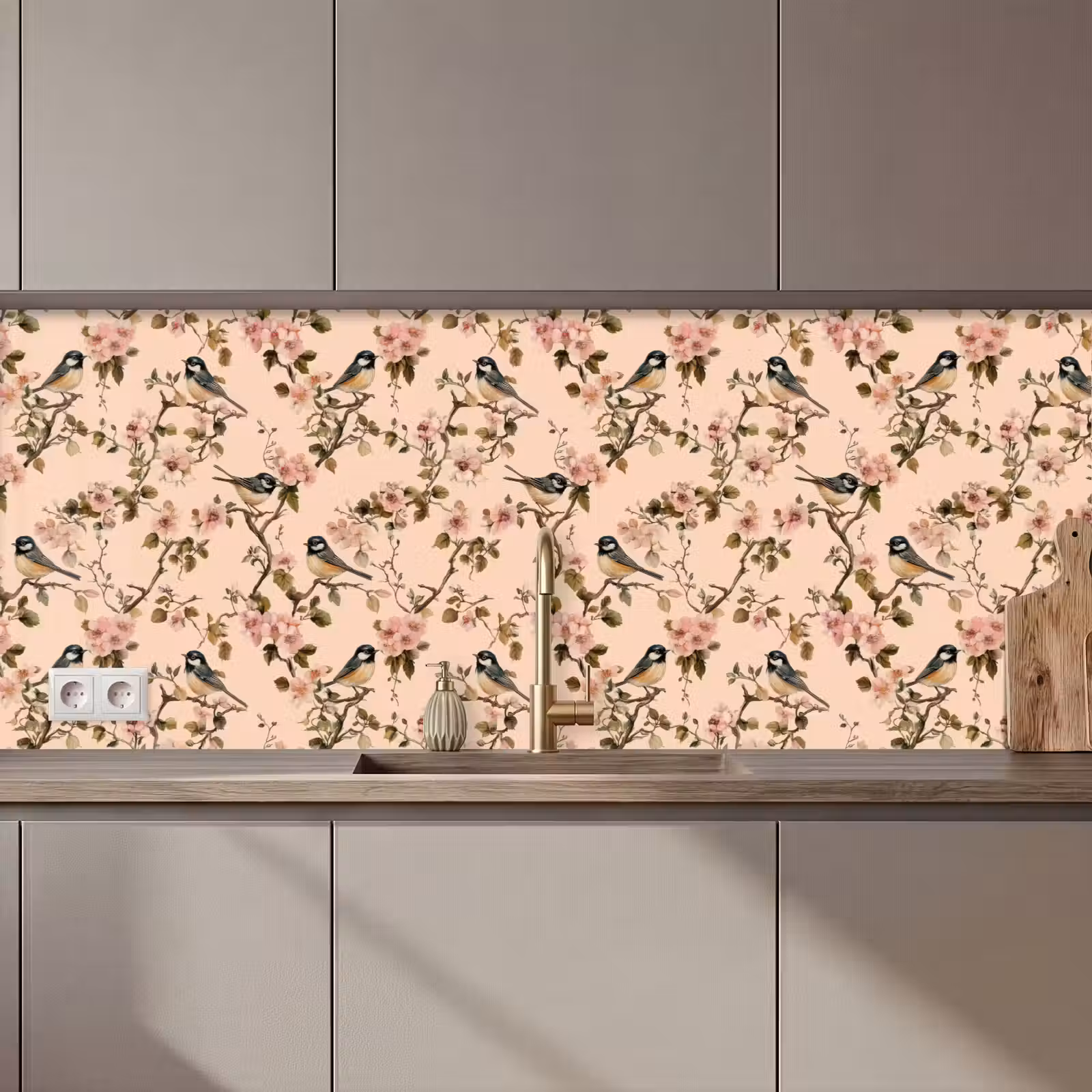 Keuken achterwand - Bloesem - Koolmees - Roze — 1