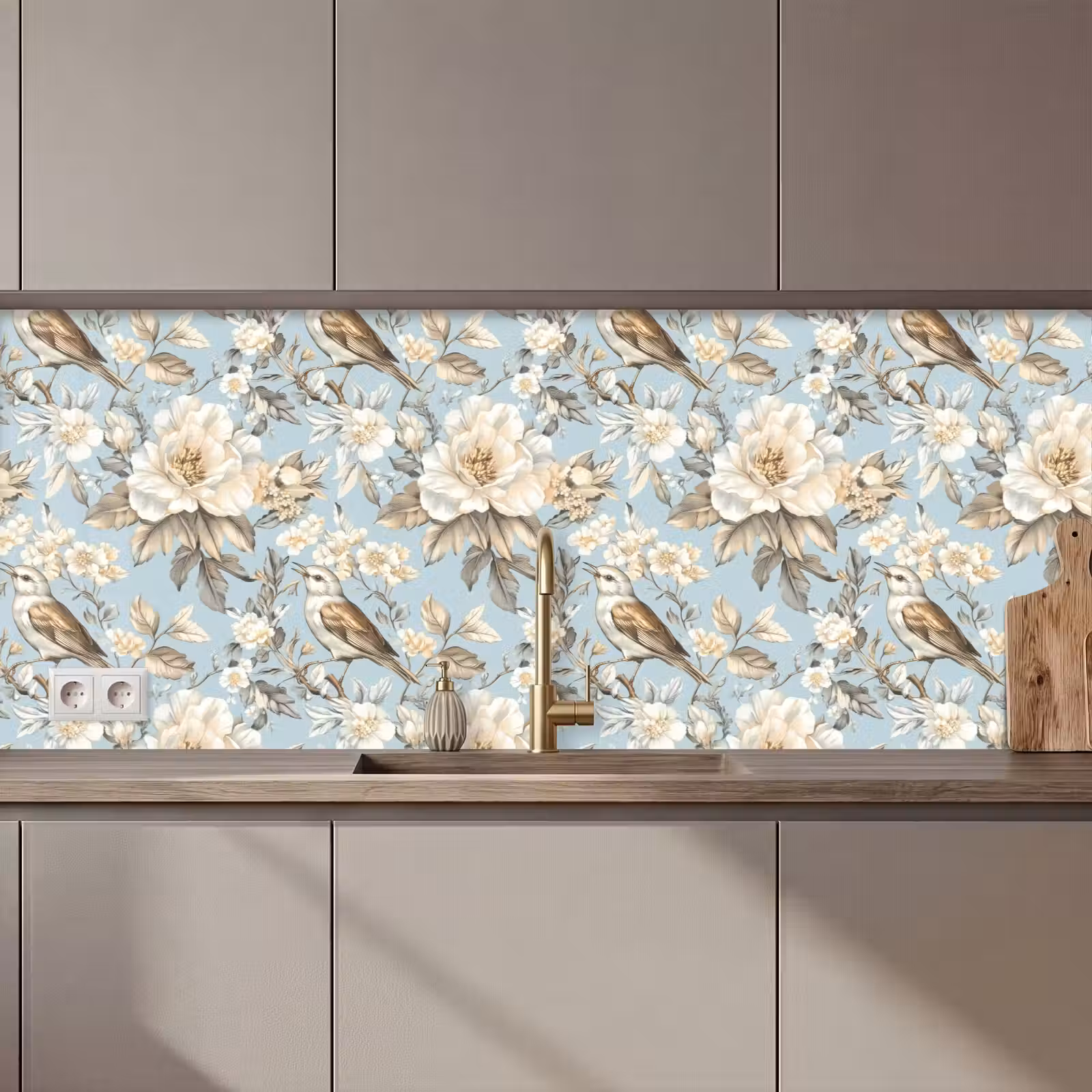 Keuken achterwand - Botanisch - Zangvogel - Blauw — 1