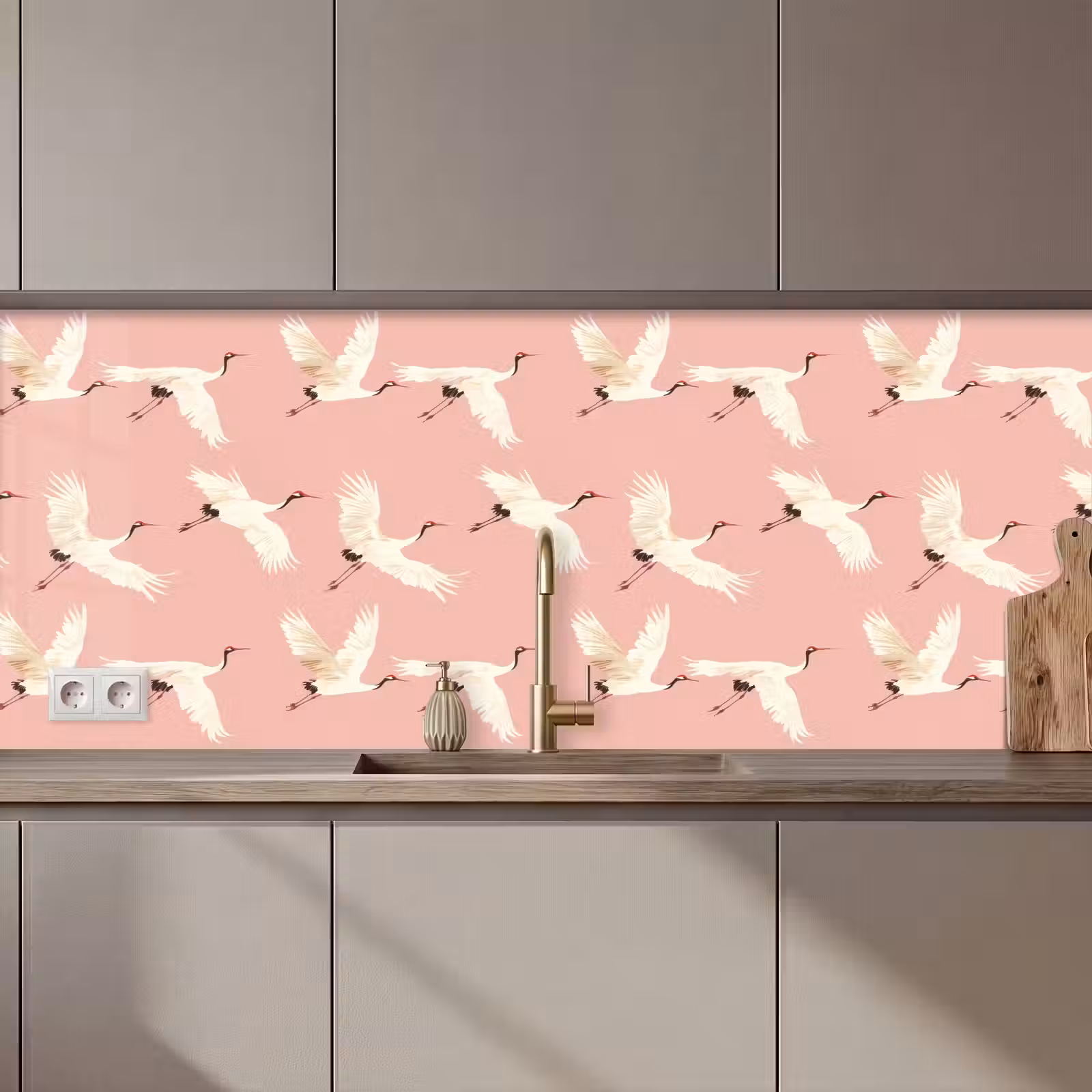 Keuken achterwand - Modern - Kraanvogels - Roze — 1