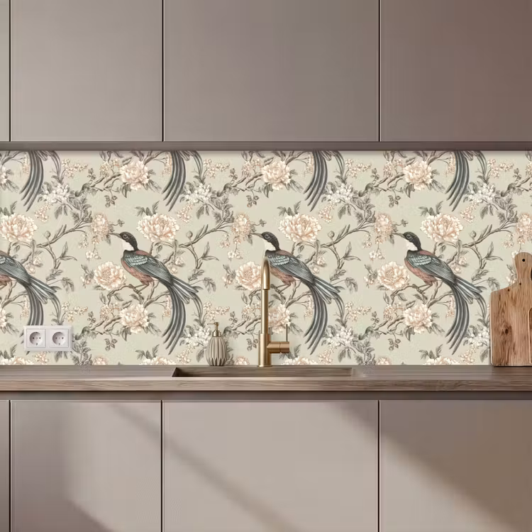 Keuken achterwand - Bloem - Vogel - Kleurrijk — 1