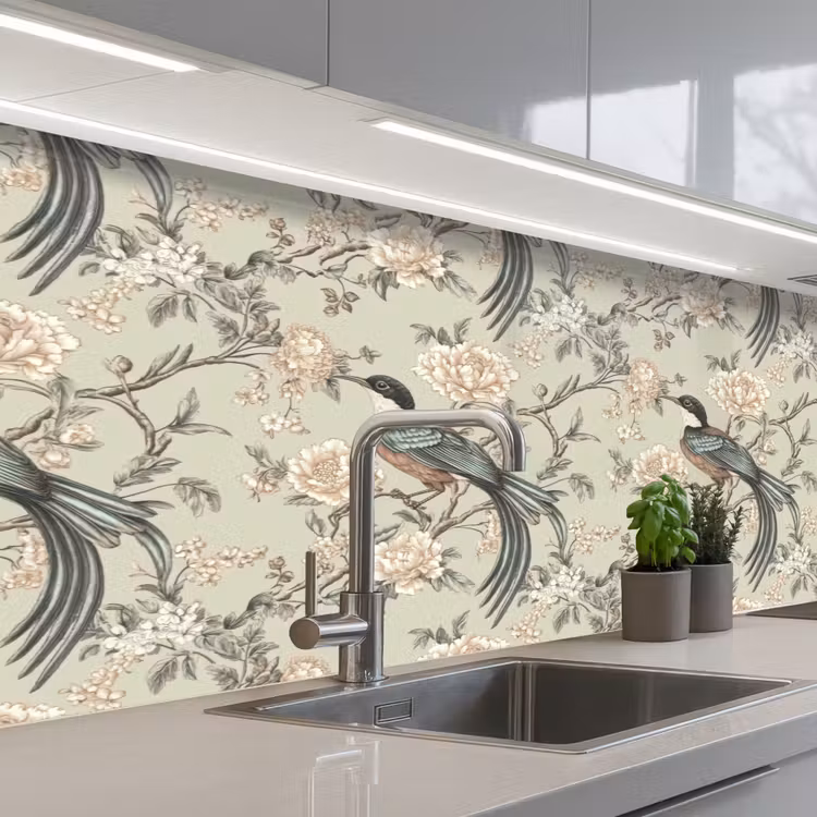 Keuken achterwand - Bloem - Vogel - Kleurrijk — 2