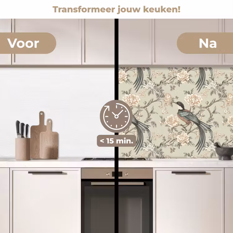Keuken achterwand - Bloem - Vogel - Kleurrijk — 3