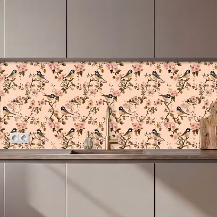 Keuken achterwand - Bloesem - Koolmees - Roze — 1