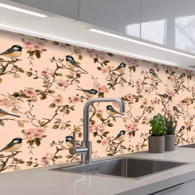 Keuken achterwand - Bloesem - Koolmees - Roze — 2