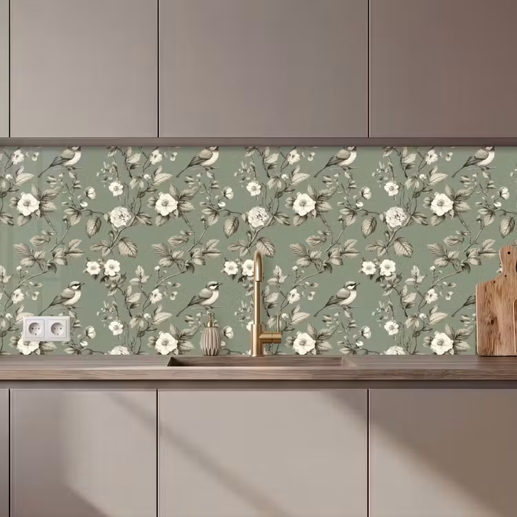 Keuken achterwand - Botanisch - Vogels - Groen — 1