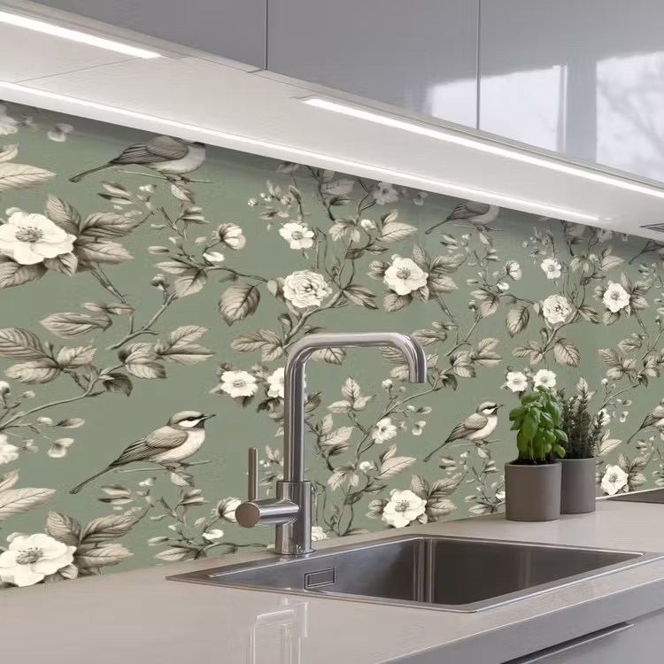 Keuken achterwand - Botanisch - Vogels - Groen — 2