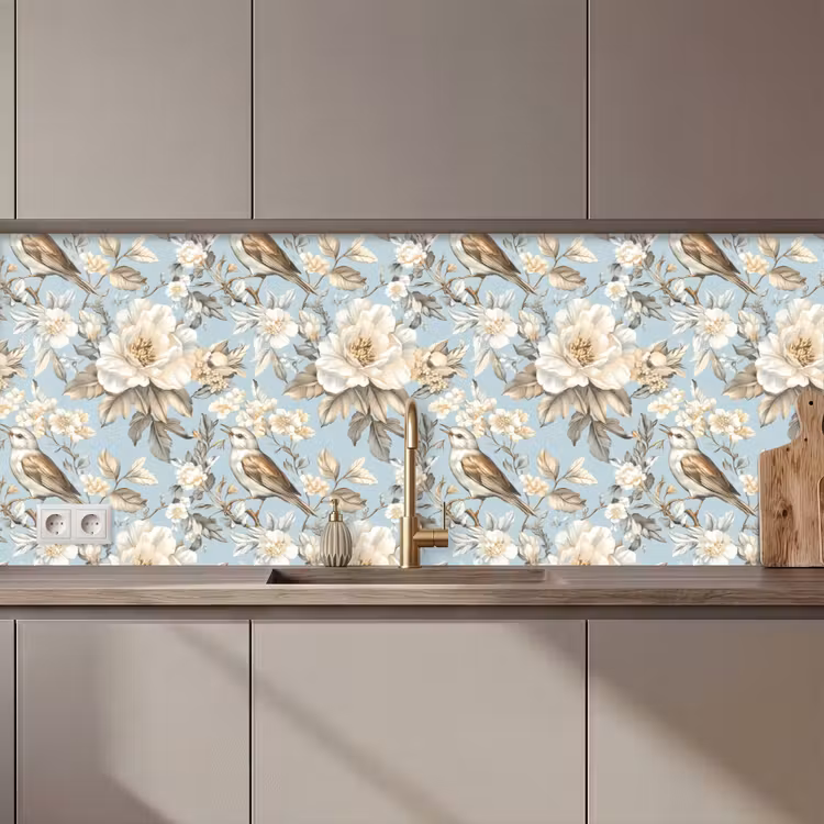 Keuken achterwand - Botanisch - Zangvogel - Blauw — 1