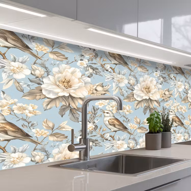 Keuken achterwand - Botanisch - Zangvogel - Blauw — 2