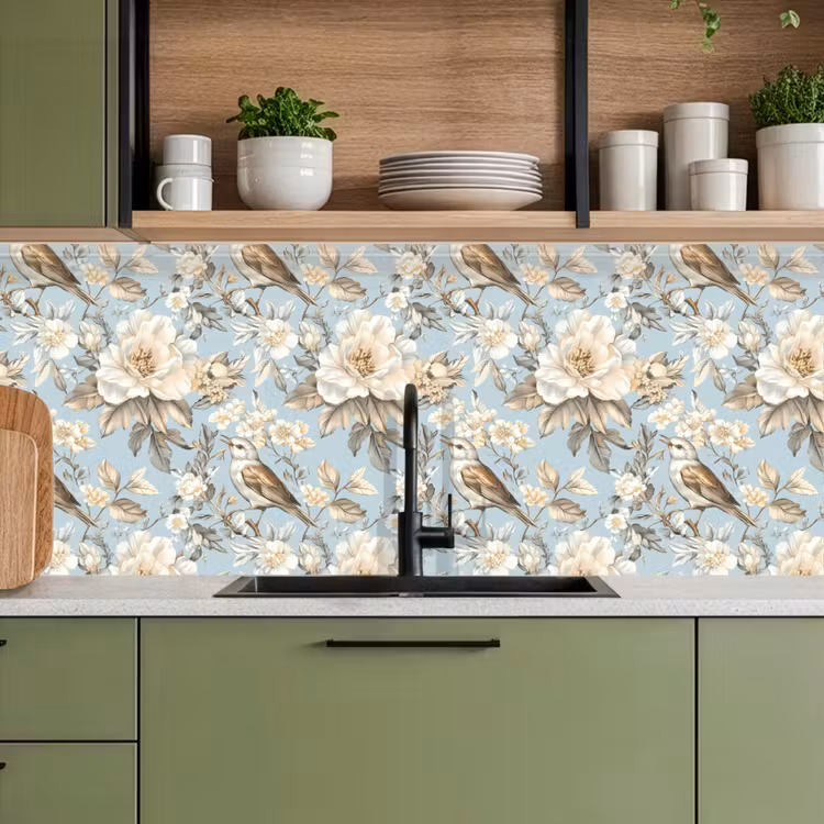 Keuken achterwand - Botanisch - Zangvogel - Blauw — 8