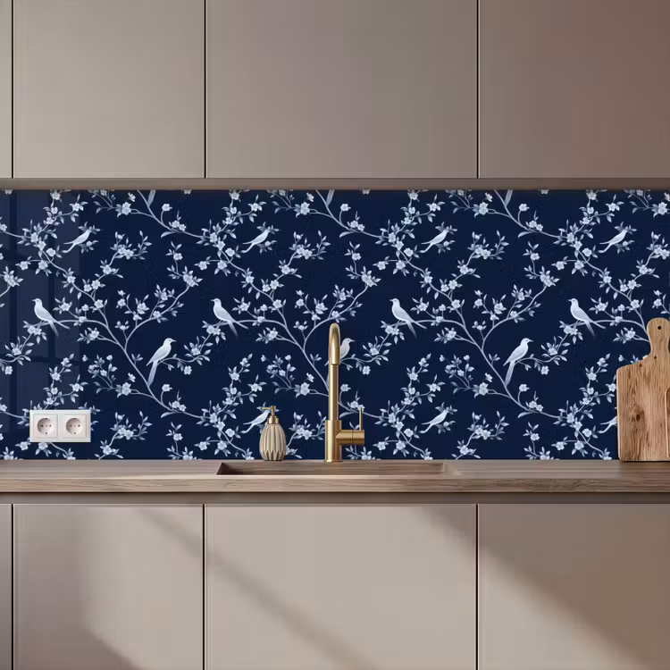 Keuken achterwand - Grafisch - Bloesemtak - Blauw — 1