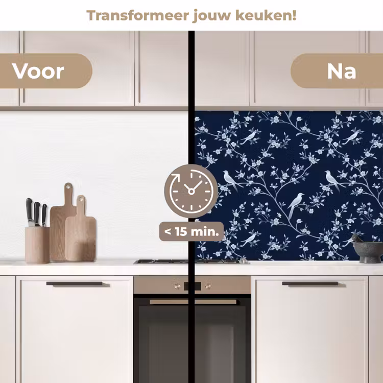 Keuken achterwand - Grafisch - Bloesemtak - Blauw — 3