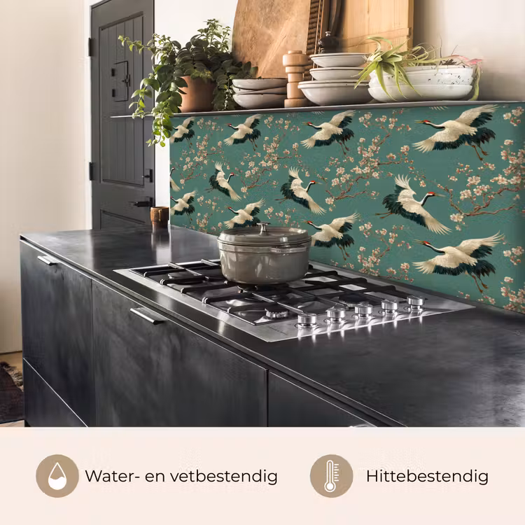Keuken achterwand - Kersenbloesem - Kraamvogels - Groen — 5