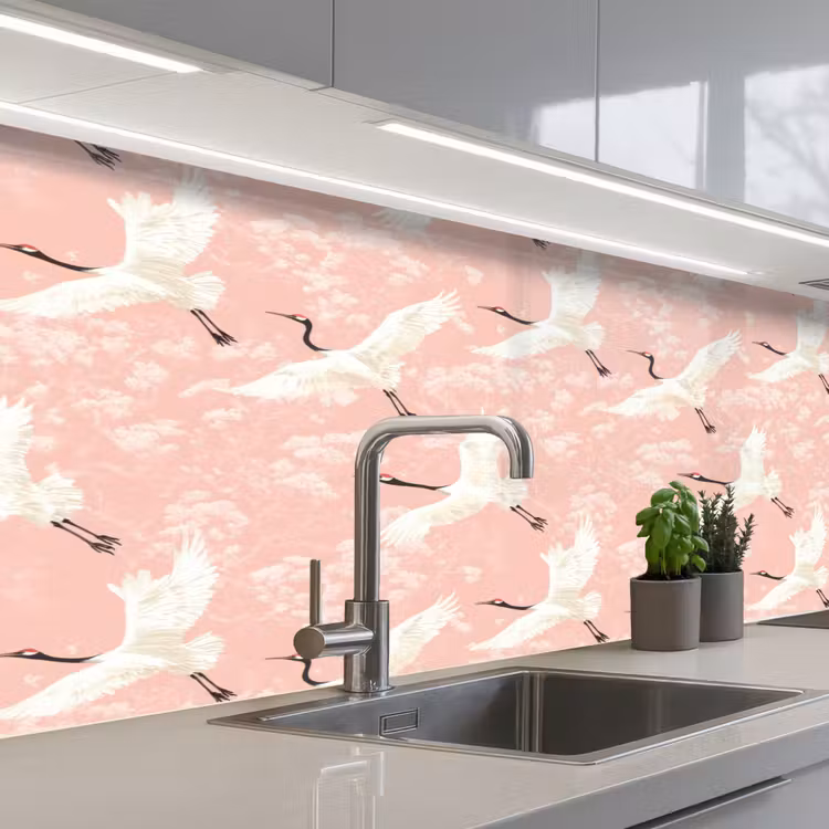 Keuken achterwand - Kraanvogels - Bloesem - Roze — 2