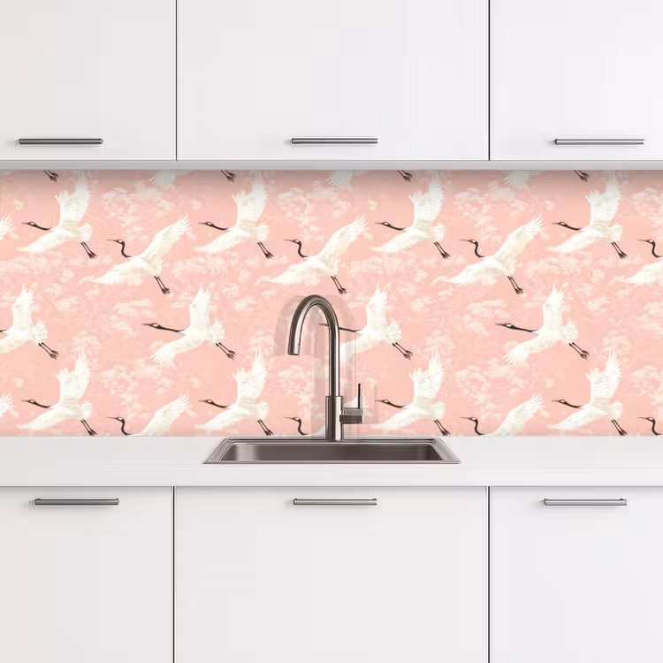 Keuken achterwand - Kraanvogels - Bloesem - Roze — 4