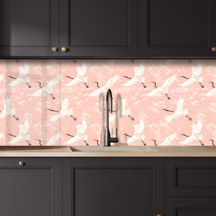 Keuken achterwand - Kraanvogels - Bloesem - Roze — 6