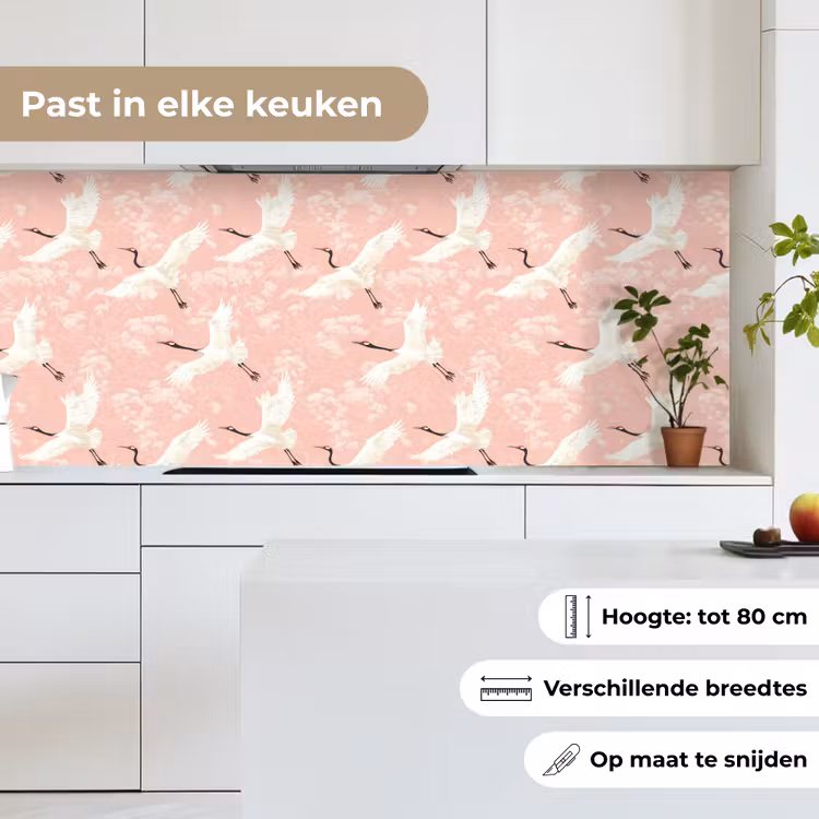 Keuken achterwand - Kraanvogels - Bloesem - Roze — 7