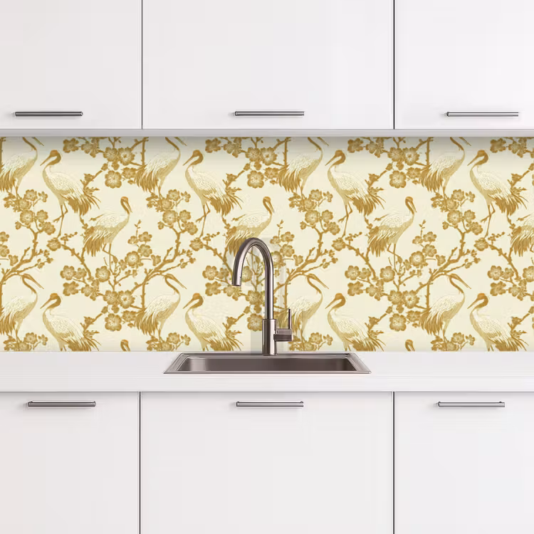Keuken achterwand - Kraanvogels - Kersenbloesem - Goud — 4