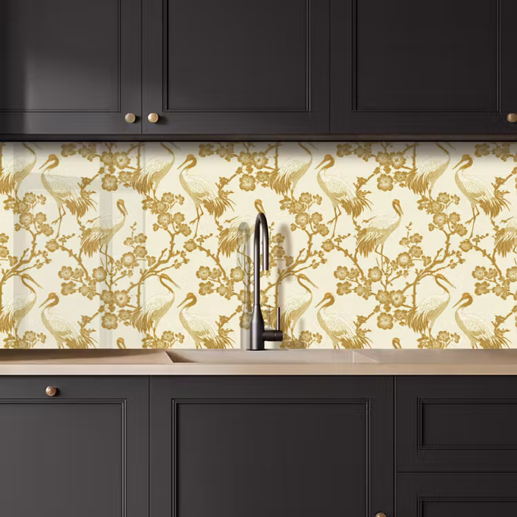 Keuken achterwand - Kraanvogels - Kersenbloesem - Goud — 6