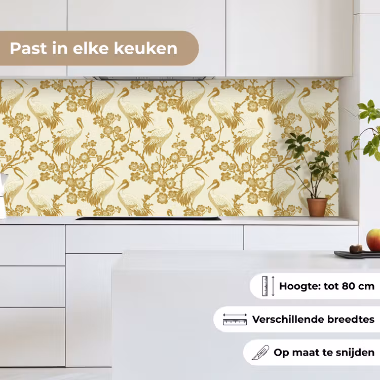 Keuken achterwand - Kraanvogels - Kersenbloesem - Goud — 7