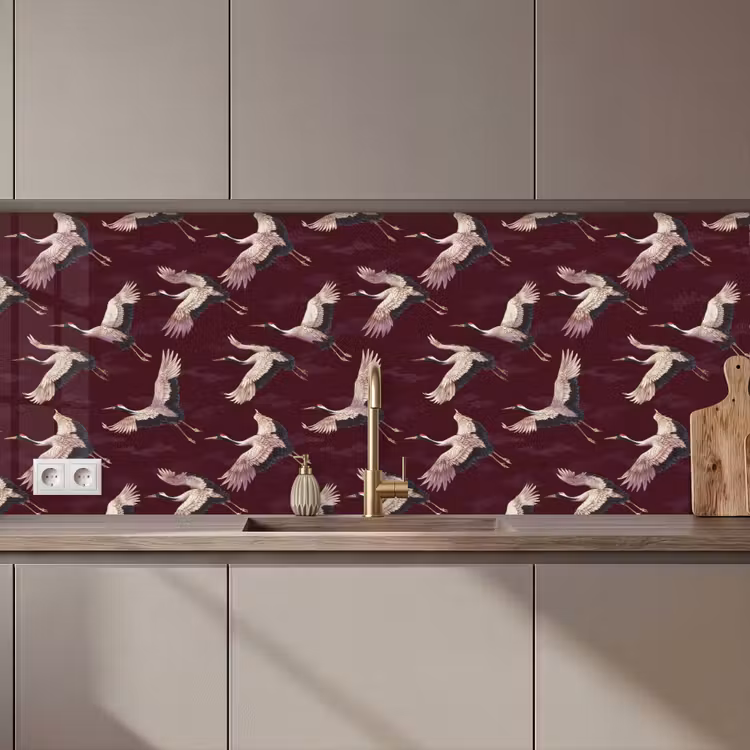 Keuken achterwand - Kraanvogels - Klassiek - Bordeaux — 1