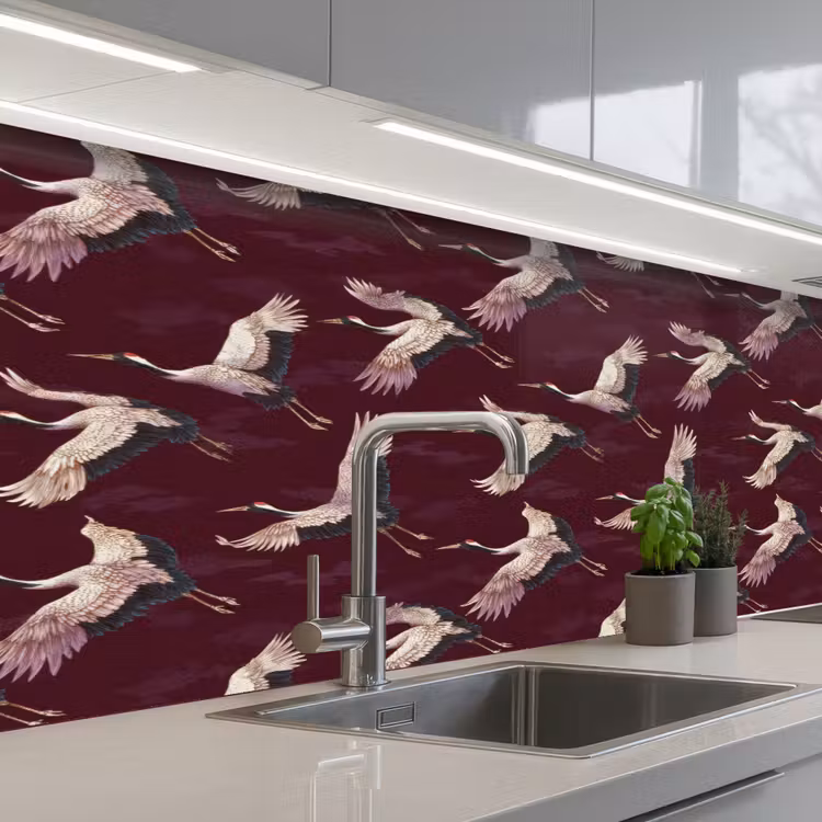 Keuken achterwand - Kraanvogels - Klassiek - Bordeaux — 2