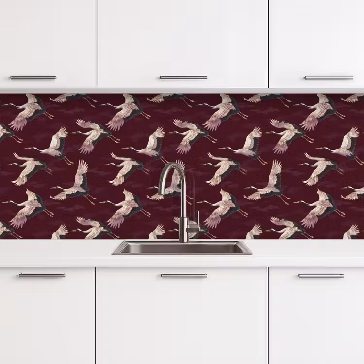 Keuken achterwand - Kraanvogels - Klassiek - Bordeaux — 4
