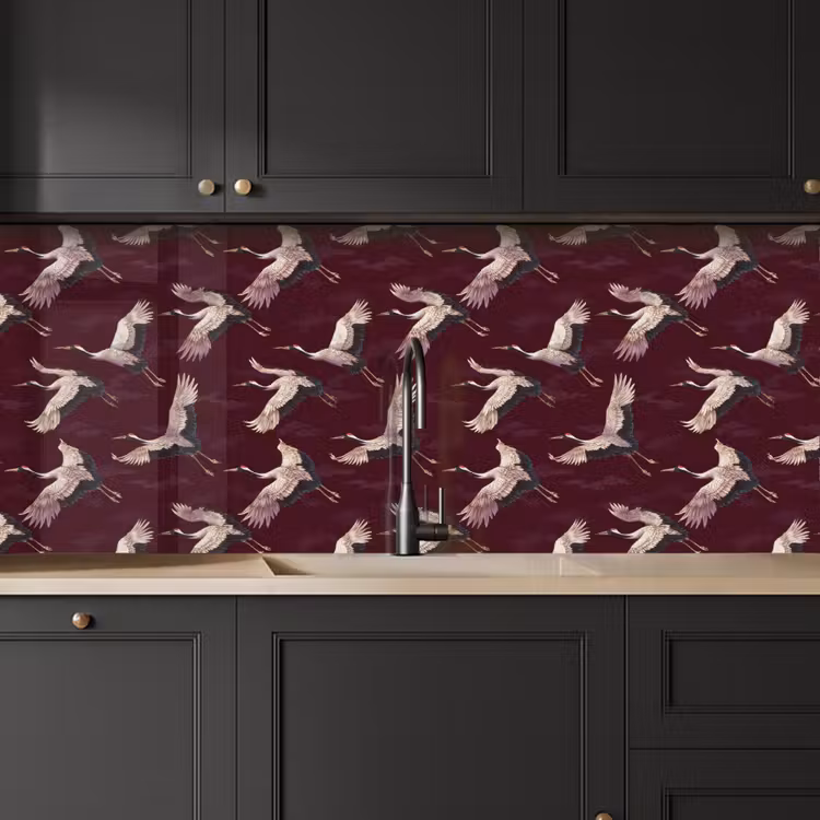 Keuken achterwand - Kraanvogels - Klassiek - Bordeaux — 6