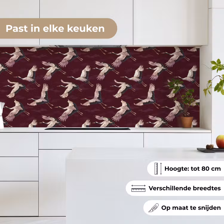 Keuken achterwand - Kraanvogels - Klassiek - Bordeaux — 7