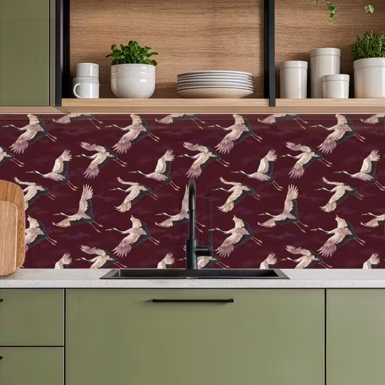 Keuken achterwand - Kraanvogels - Klassiek - Bordeaux — 8