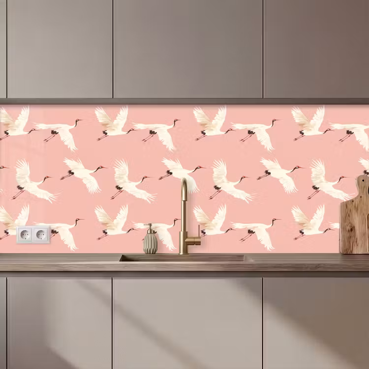 Keuken achterwand - Modern - Kraanvogels - Roze — 1