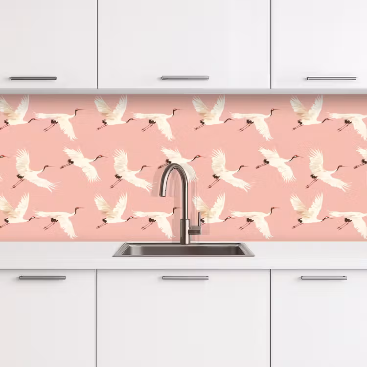 Keuken achterwand - Modern - Kraanvogels - Roze — 4