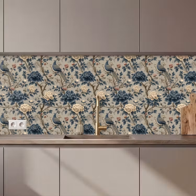 Keuken achterwand - Pauw - Bloemen - Blauw — 1