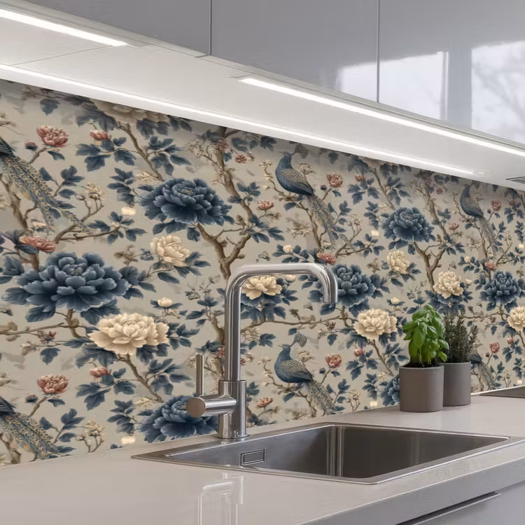 Keuken achterwand - Pauw - Bloemen - Blauw — 2