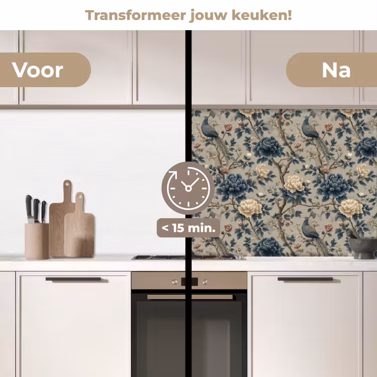 Keuken achterwand - Pauw - Bloemen - Blauw — 3