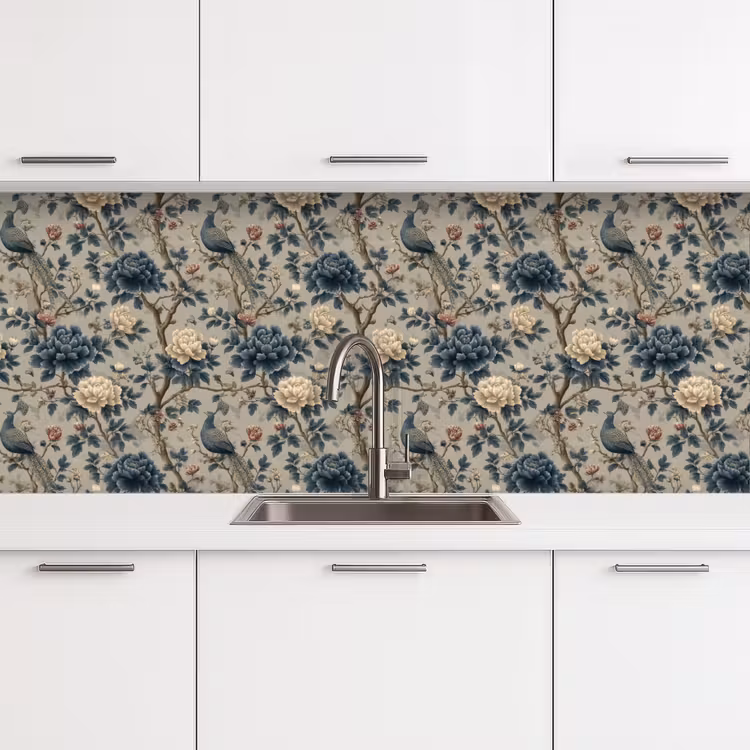 Keuken achterwand - Pauw - Bloemen - Blauw — 4