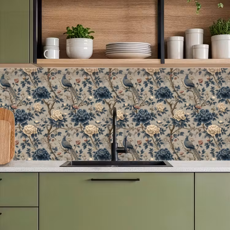 Keuken achterwand - Pauw - Bloemen - Blauw — 8