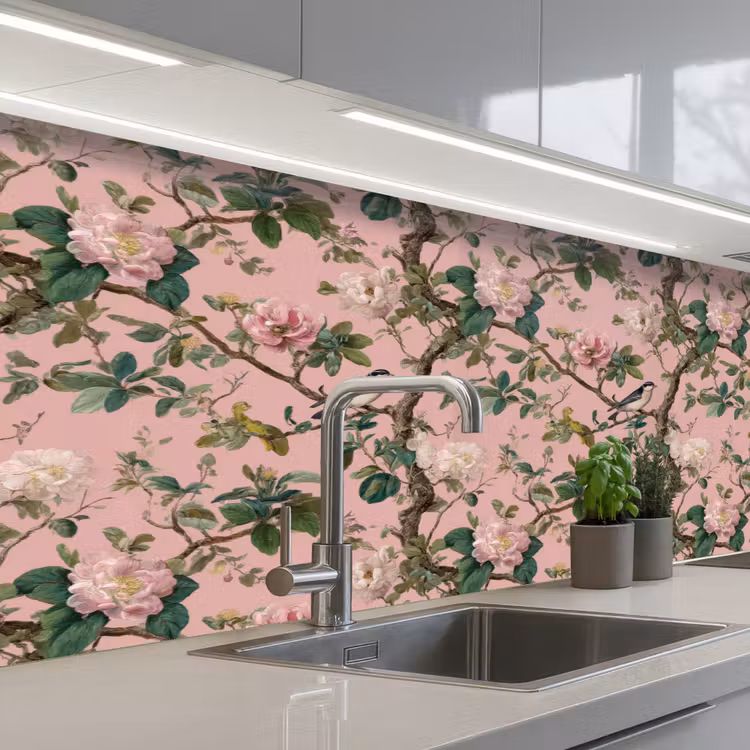 Keuken achterwand - Pioenrozen - Botanisch - Vogel — 2