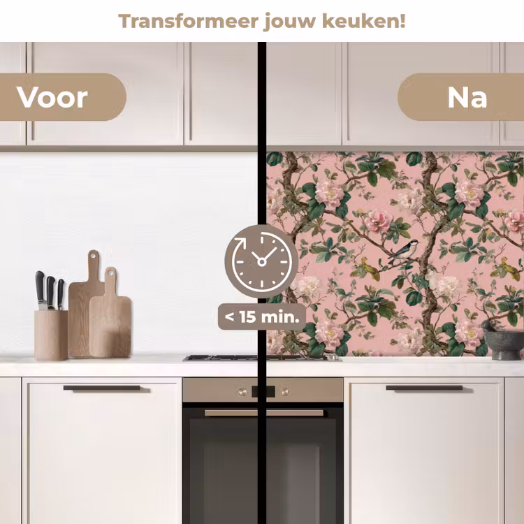 Keuken achterwand - Pioenrozen - Botanisch - Vogel — 3