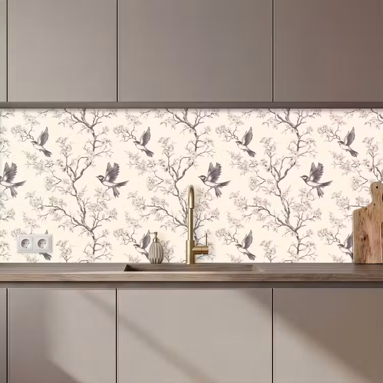 Keuken achterwand - Takken - Vogels - Beige — 1
