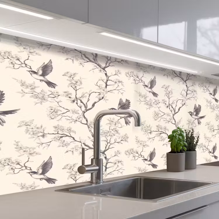 Keuken achterwand - Takken - Vogels - Beige — 2