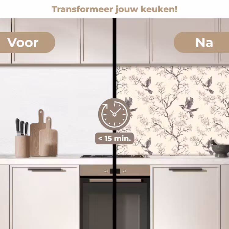Keuken achterwand - Takken - Vogels - Beige — 3