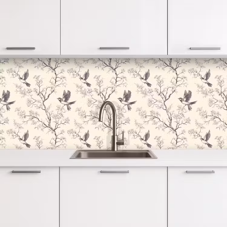 Keuken achterwand - Takken - Vogels - Beige — 4