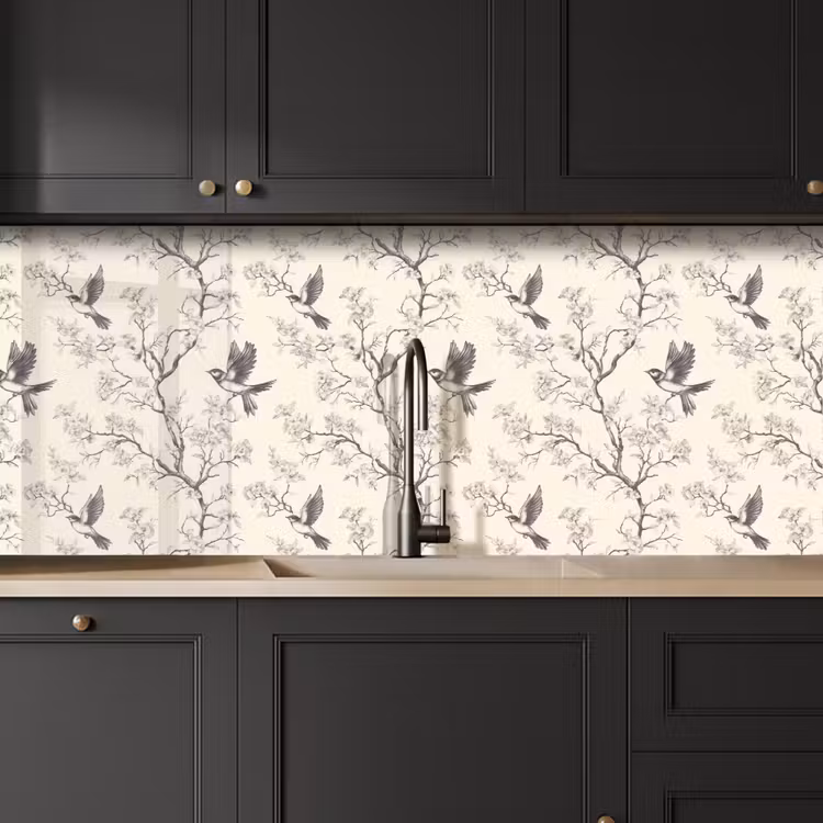 Keuken achterwand - Takken - Vogels - Beige — 6