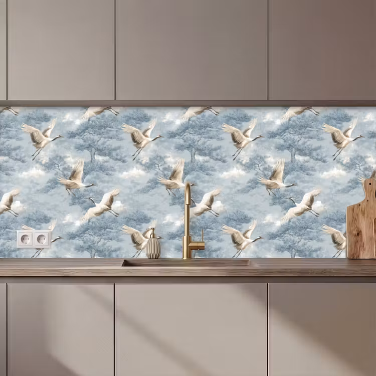 Keuken achterwand - Wolken - Kraanvogels - Blauw — 1