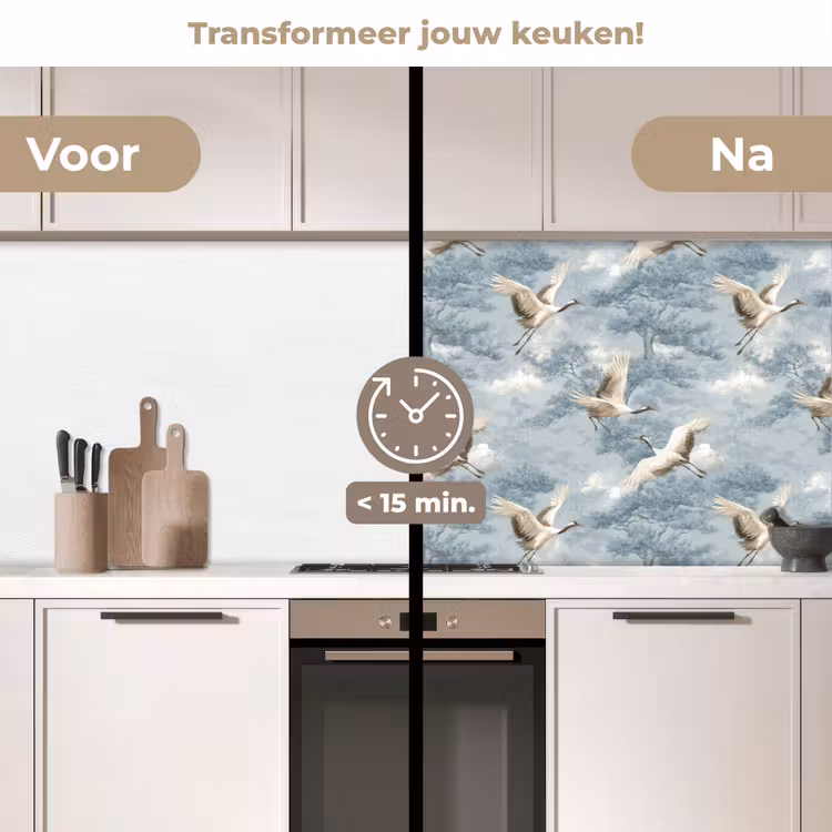Keuken achterwand - Wolken - Kraanvogels - Blauw — 3