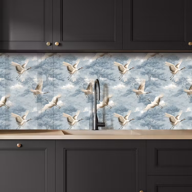 Keuken achterwand - Wolken - Kraanvogels - Blauw — 6