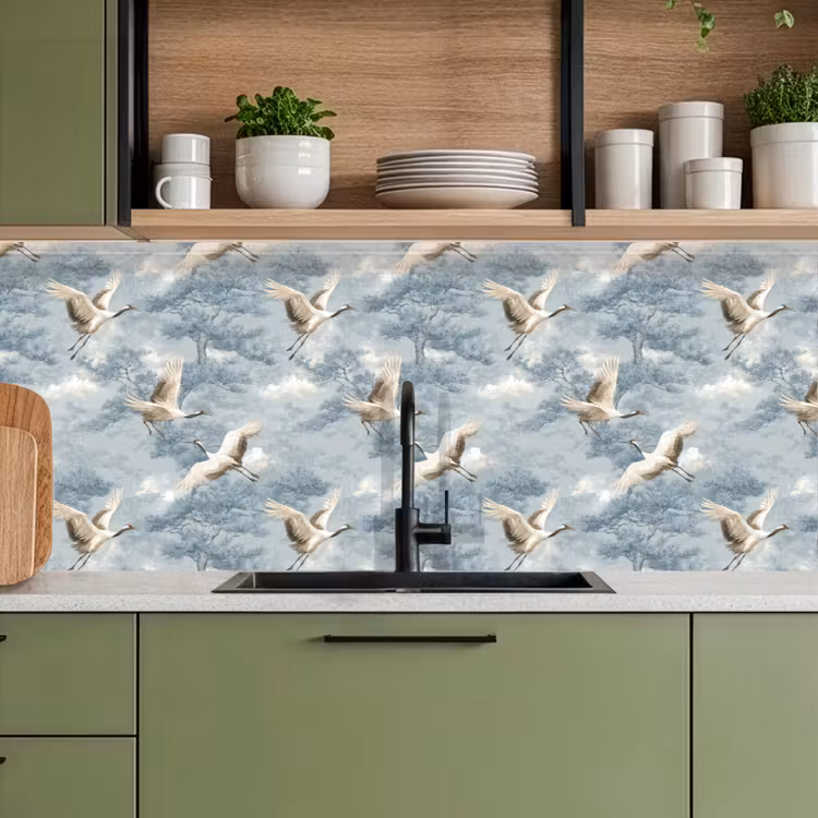 Keuken achterwand - Wolken - Kraanvogels - Blauw — 8