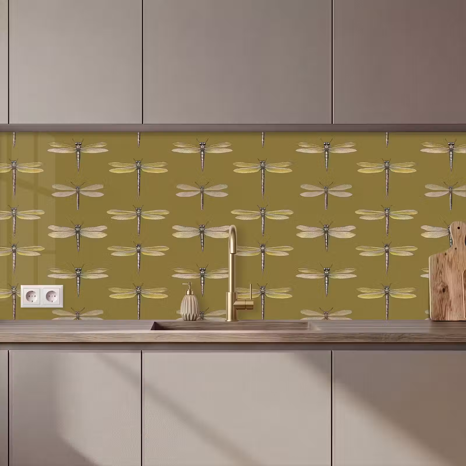 Keuken achterwand - Libellen - Patroon - Groen — 1